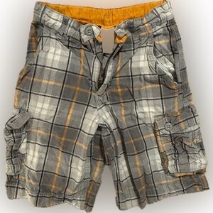 🤍🧡🤎 Faded Glory  🤎🧡 Kids, Adjustable, Plaid Cargo Shorts - Tan, Cream and Orange